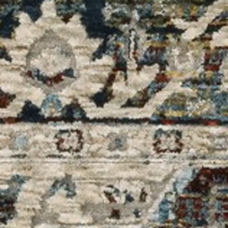 5' X 8' Ivory Brown And Red Medallion Area Rug With Fringe