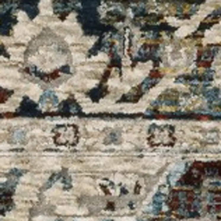 8' X 11' Ivory Brown And Red Medallion Area Rug With Fringe