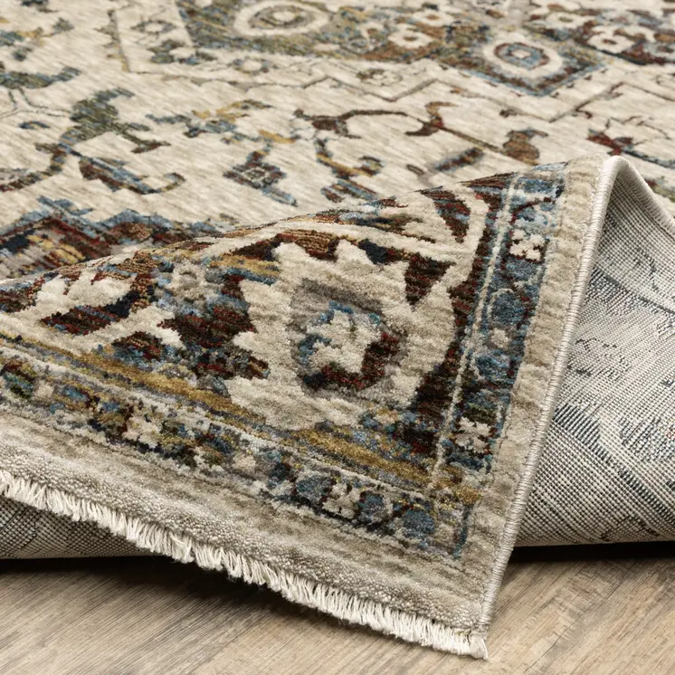 8' X 11' Ivory Brown And Red Medallion Area Rug With Fringe