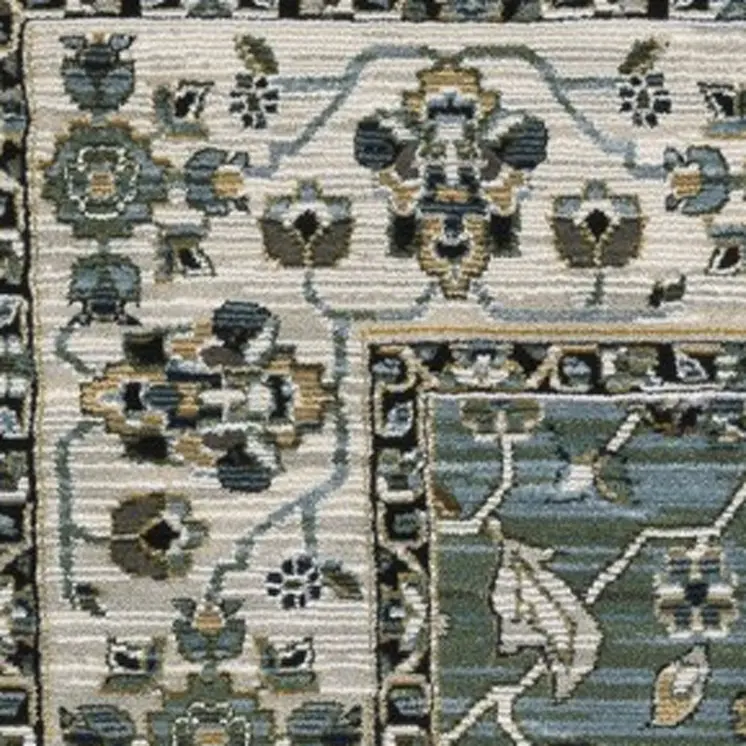 10' X 13' Blue And Green Floral Area Rug With Fringe