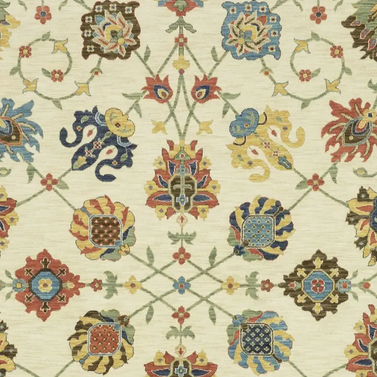 2' X 3' Ivory Blue And Yellow Oriental Area Rug With Fringe
