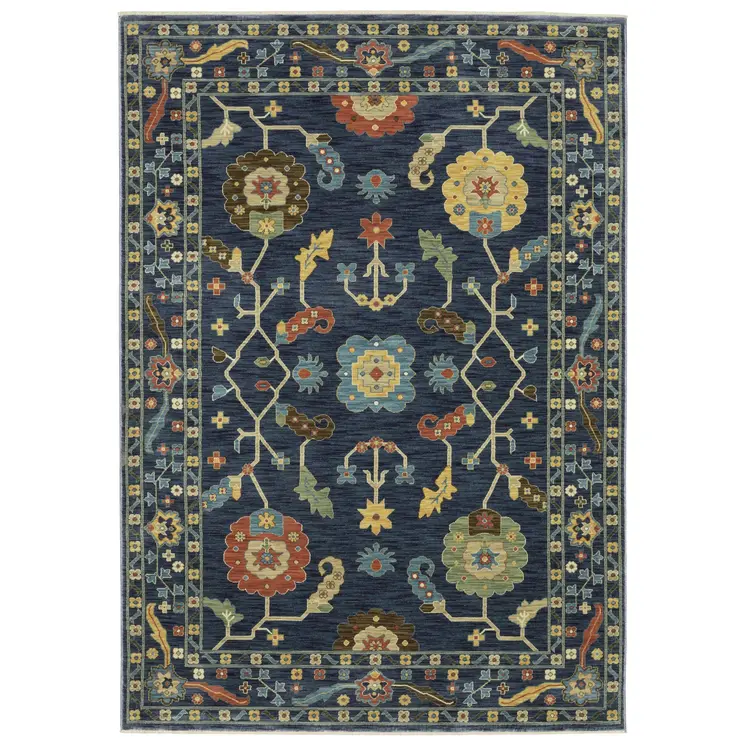2' X 3' Blue And Gold Oriental Area Rug With Fringe