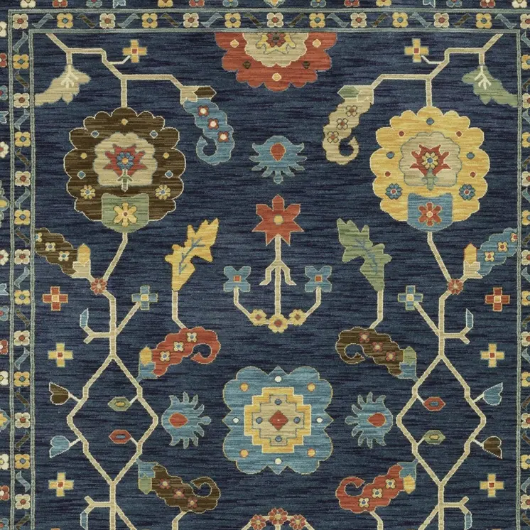 2' X 3' Blue And Gold Oriental Area Rug With Fringe