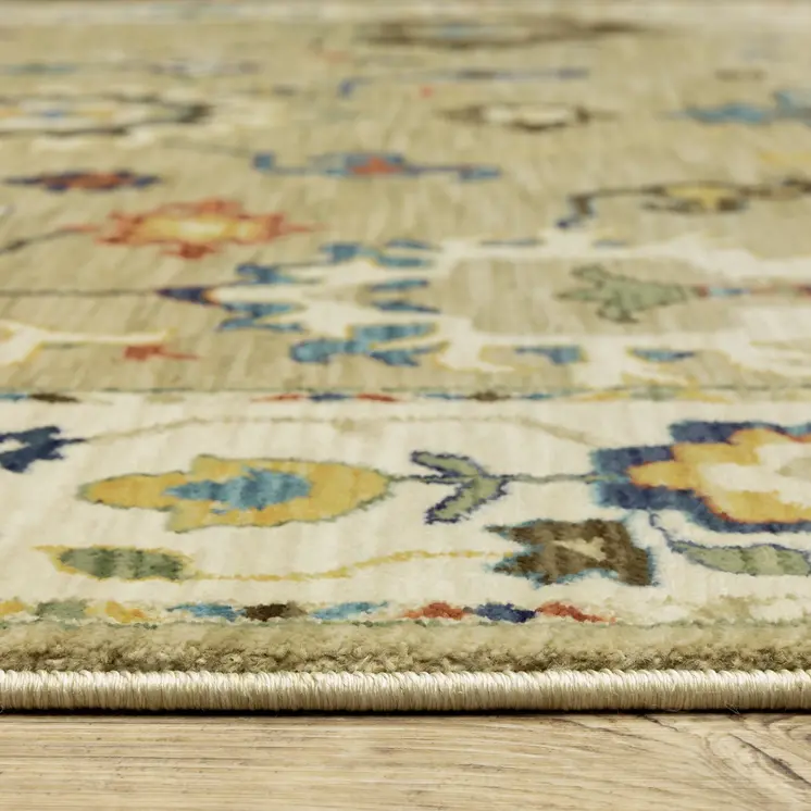 2' X 3' Beige Blue And Red Oriental Area Rug With Fringe