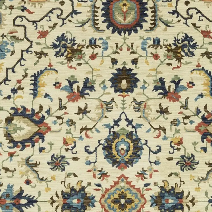 2' X 3' Ivory Blue And Orange Oriental Area Rug With Fringe