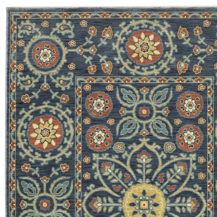 2' X 3' Blue And Rust Medallion Area Rug With Fringe