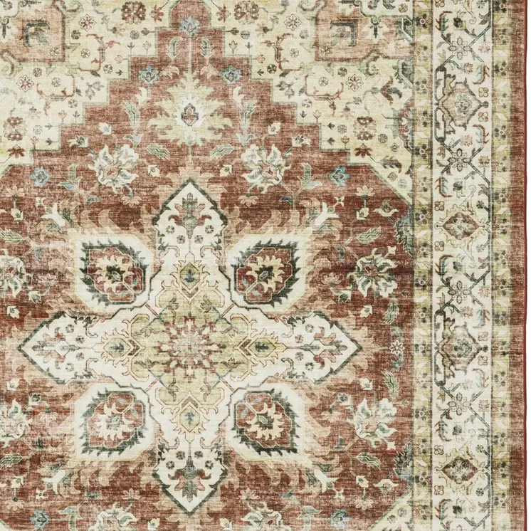 2' X 3' Red And Ivory Oriental Distressed Area Rug