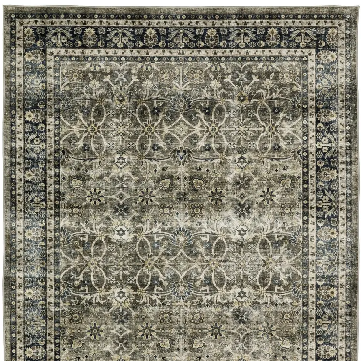2' X 3' Charcoal And Blue Oriental Distressed Area Rug