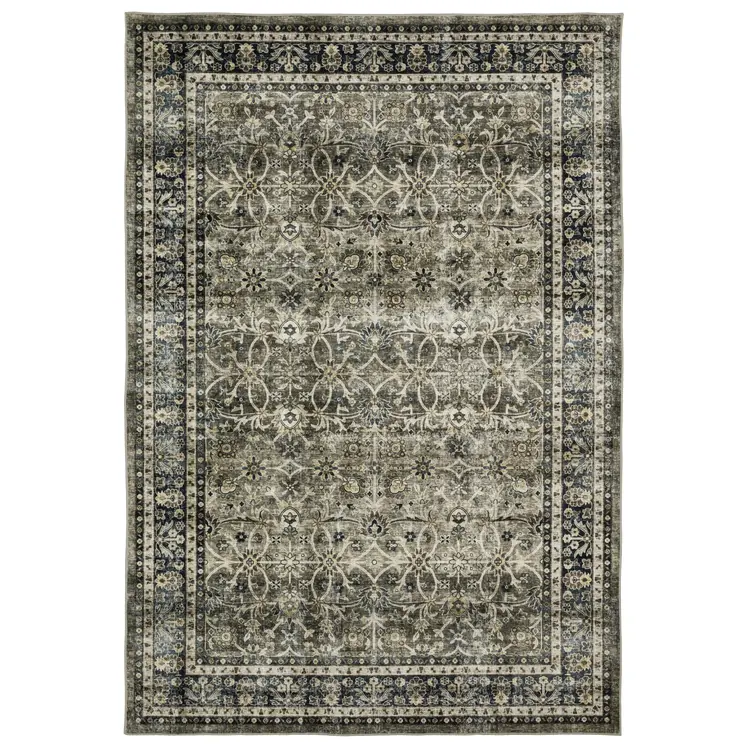 2' X 3' Charcoal And Blue Oriental Distressed Area Rug