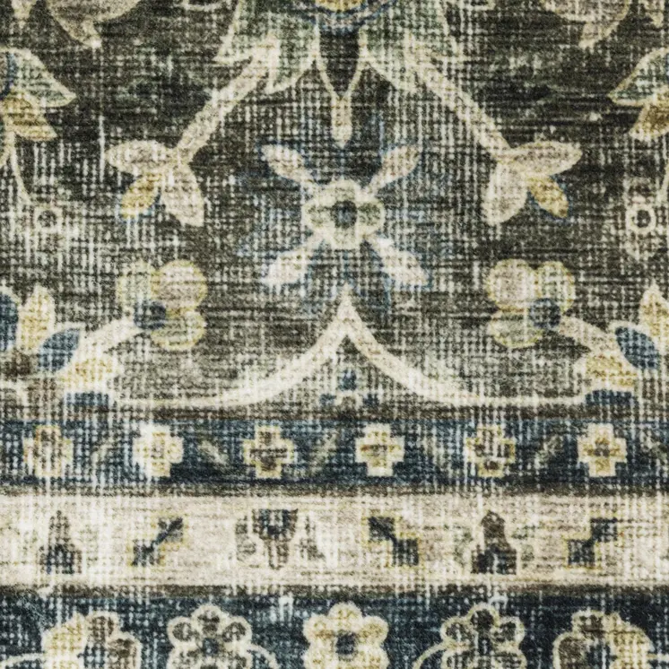 2' X 3' Charcoal And Blue Oriental Distressed Area Rug