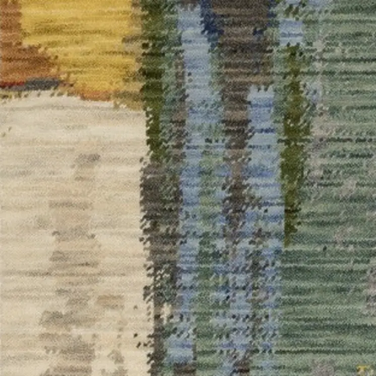 2' X 3' Pink Blue And Yellow Abstract Area Rug With Fringe