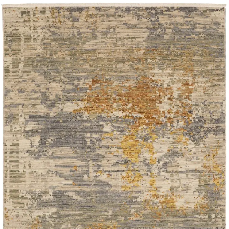 2' X 3' Beige And Gold Abstract Area Rug With Fringe