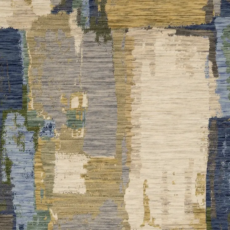 2' X 3' Blue And Green Abstract Area Rug With Fringe