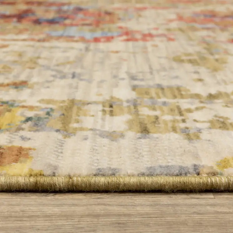 2' X 3' Beige Red And Blue Abstract Area Rug With Fringe