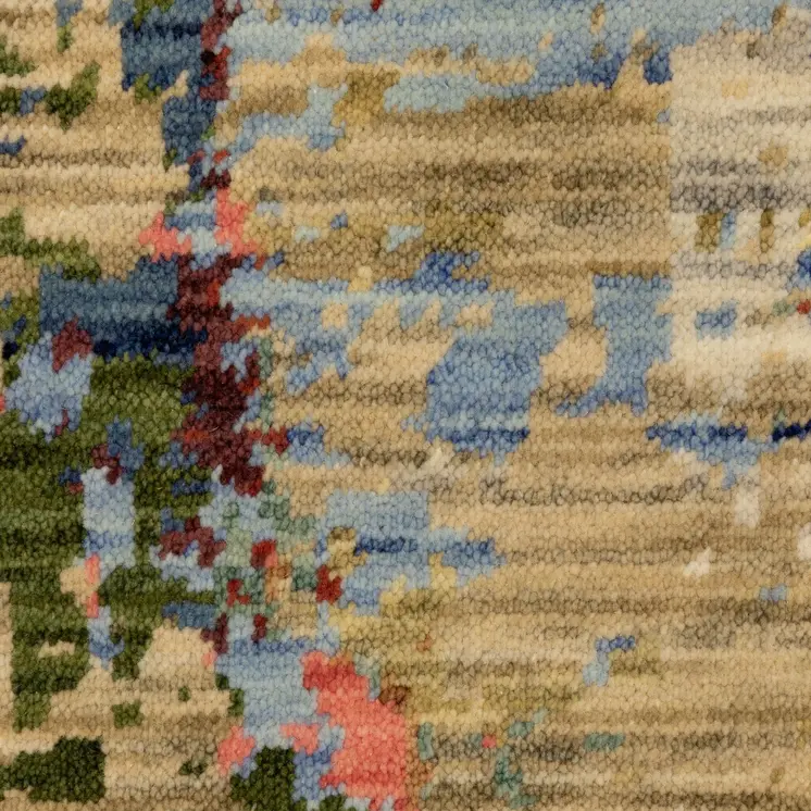 2' X 3' Beige Red And Blue Abstract Area Rug With Fringe