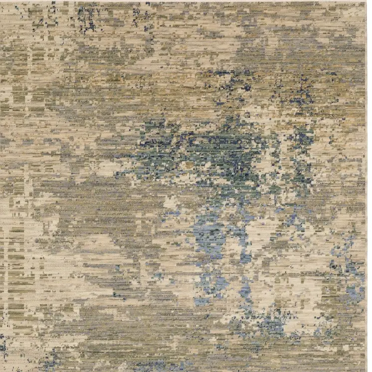 2' X 3' Beige And Blue Abstract Area Rug With Fringe