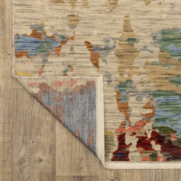 2' X 3' Beige And Red Abstract Area Rug With Fringe