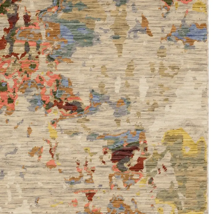 2' X 3' Beige And Red Abstract Area Rug With Fringe