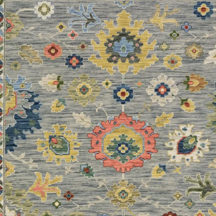 2' X 3' Gray Blue And Yellow Oriental Area Rug With Fringe