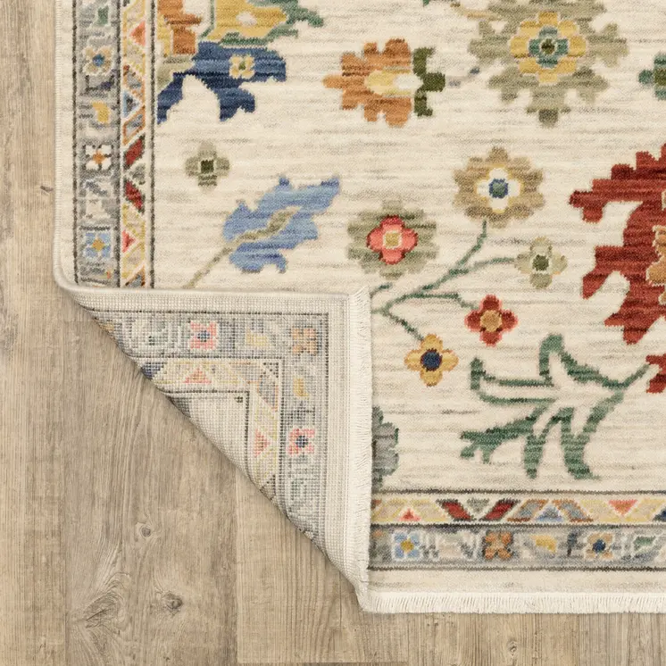2' X 3' Ivory Red And Blue Oriental Area Rug With Fringe