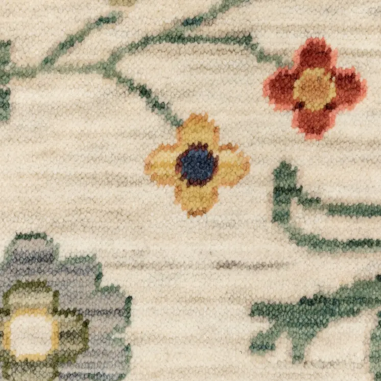 2' X 3' Ivory Red And Blue Oriental Area Rug With Fringe