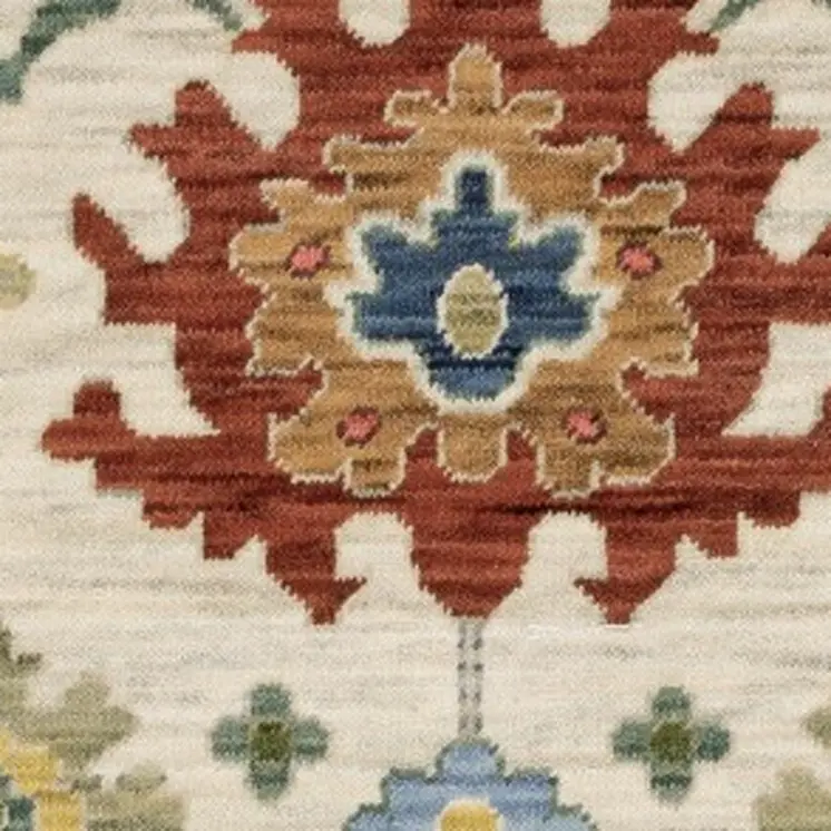 2' X 3' Ivory Red And Blue Oriental Area Rug With Fringe