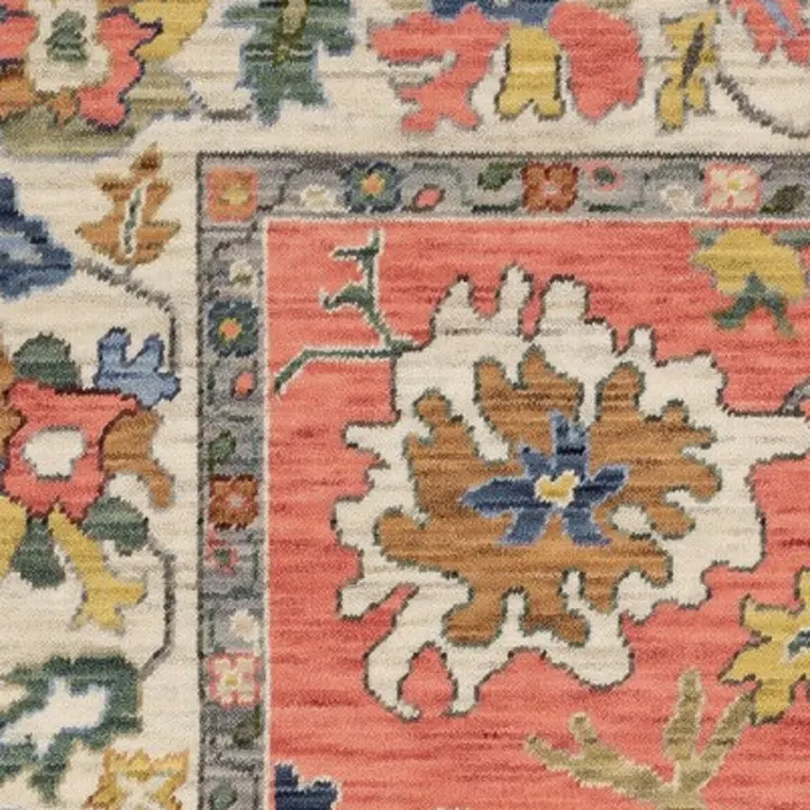 2' X 3' Salmon Blue And Yellow Oriental Area Rug With Fringe