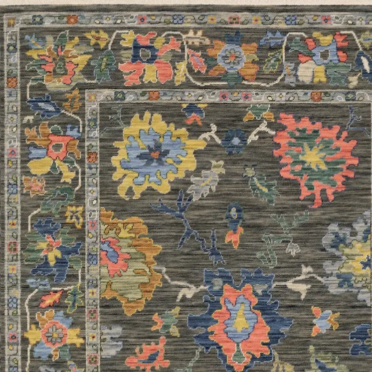 2' X 3' Gray Yellow And Blue Oriental Area Rug With Fringe