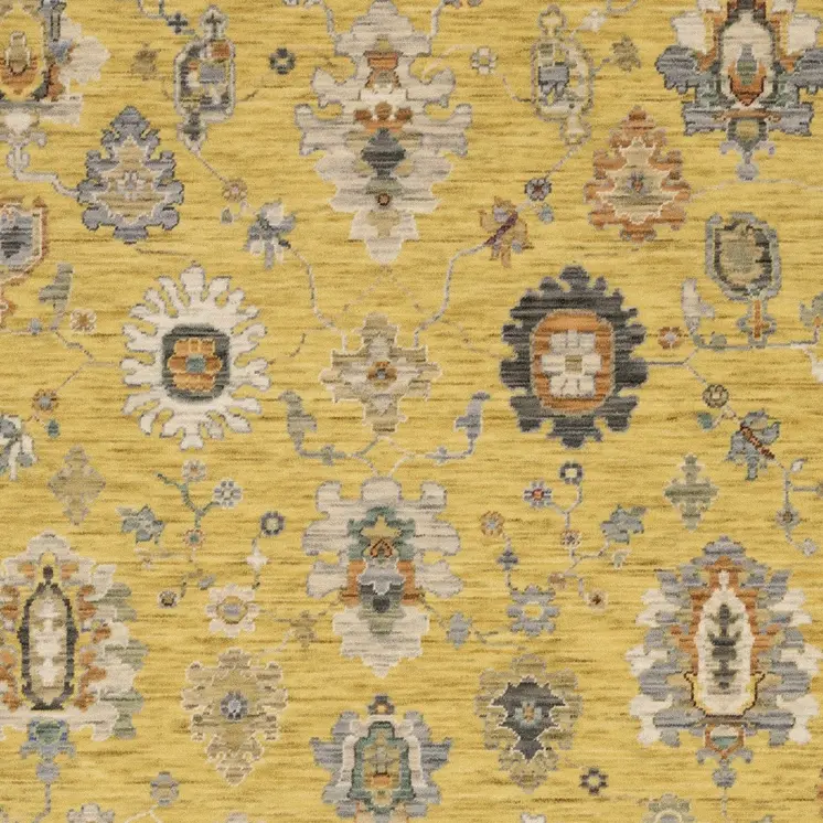 2' X 3' Yellow Ivory And Black Oriental Area Rug With Fringe