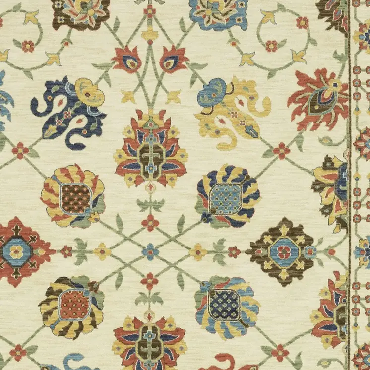 3' X 5' Ivory Yellow And Dark Orange Oriental Area Rug With Fringe