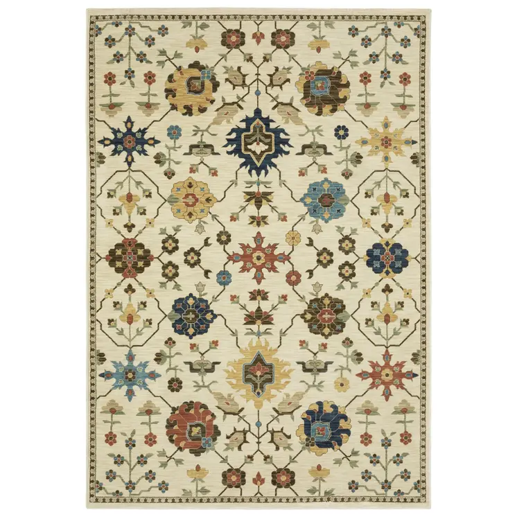 3' X 5' Ivory And Gold Oriental Area Rug With Fringe