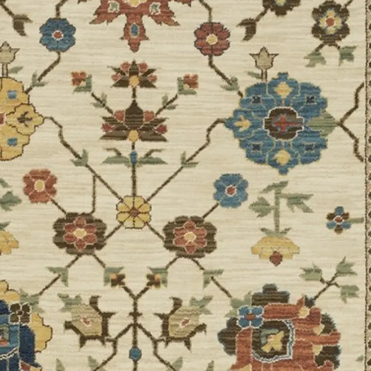 8' Ivory And Gold Oriental Runner Rug With Fringe