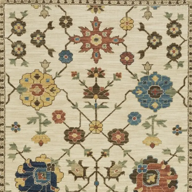 8' Ivory And Gold Oriental Runner Rug With Fringe