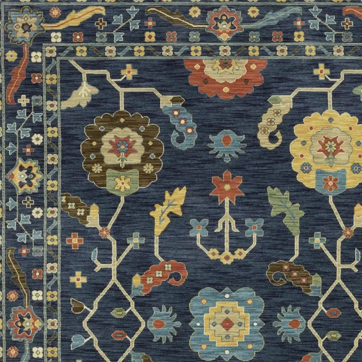 3' X 5' Blue And Gold Oriental Area Rug With Fringe