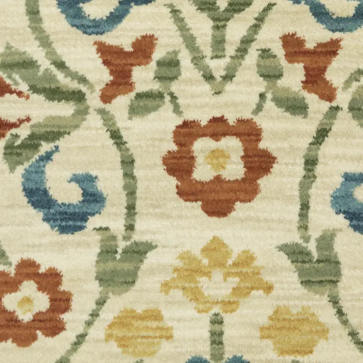 3' X 5' Ivory Blue And Burnt Orange Oriental Area Rug With Fringe