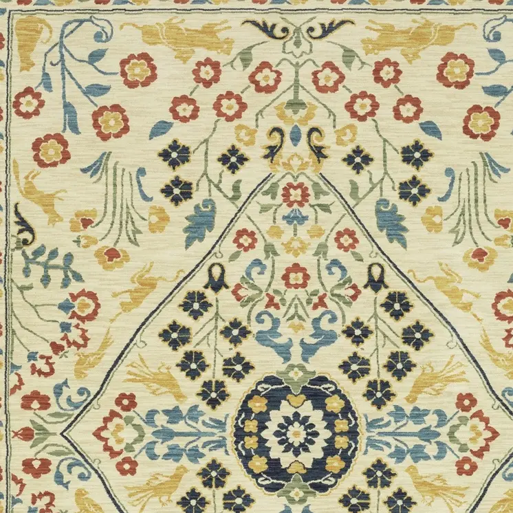 3' X 5' Ivory Blue And Burnt Orange Oriental Area Rug With Fringe