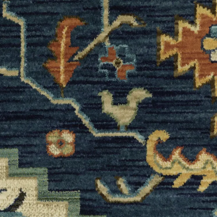 3' X 5' Blue Ivory And Gray Oriental Area Rug With Fringe