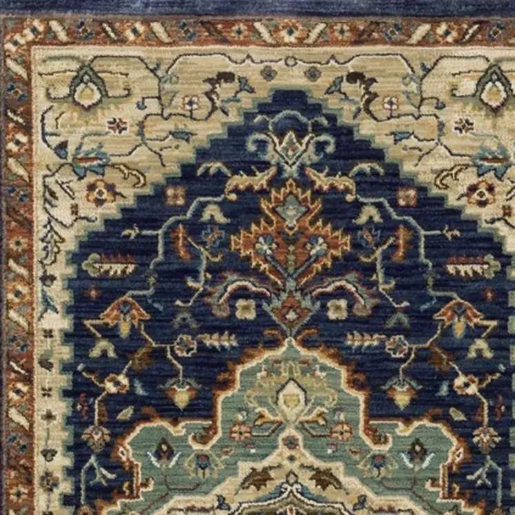8' Blue Ivory And Gray Oriental Runner Rug With Fringe