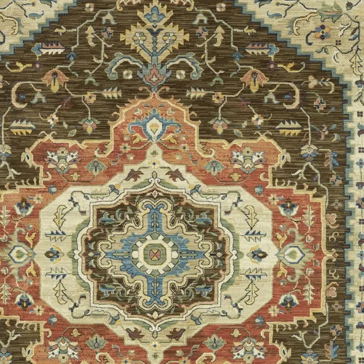 3' X 5' Brown And Orange Oriental Area Rug With Fringe