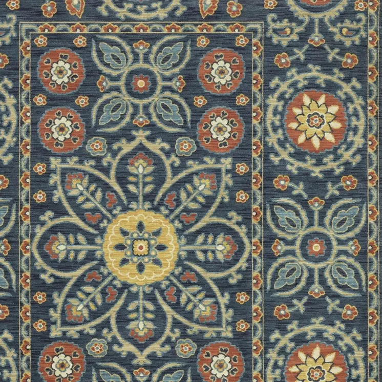 3' X 5' Blue And Rust Medallion Area Rug With Fringe