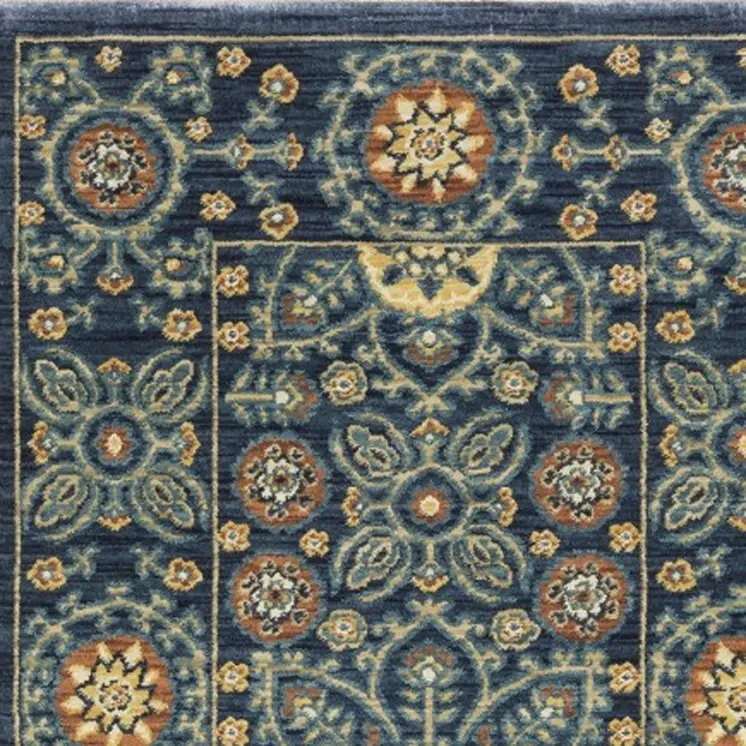 8' Blue And Rust Medallion Runner Rug With Fringe