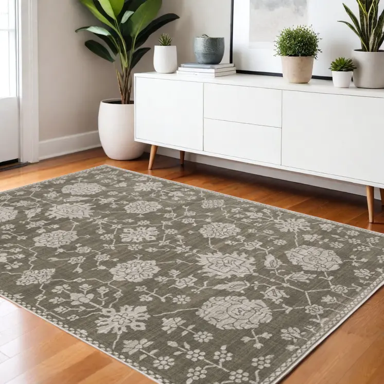 4' X 6' Gray And Light Gray Oriental Area Rug