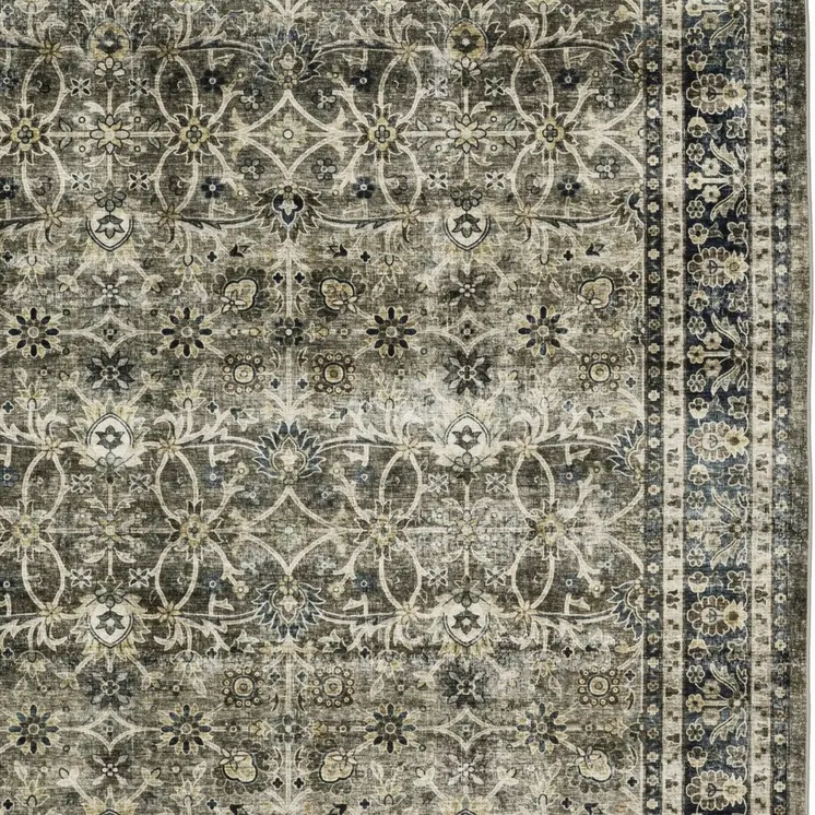 4' X 6' Charcoal And Blue Oriental Distressed Area Rug
