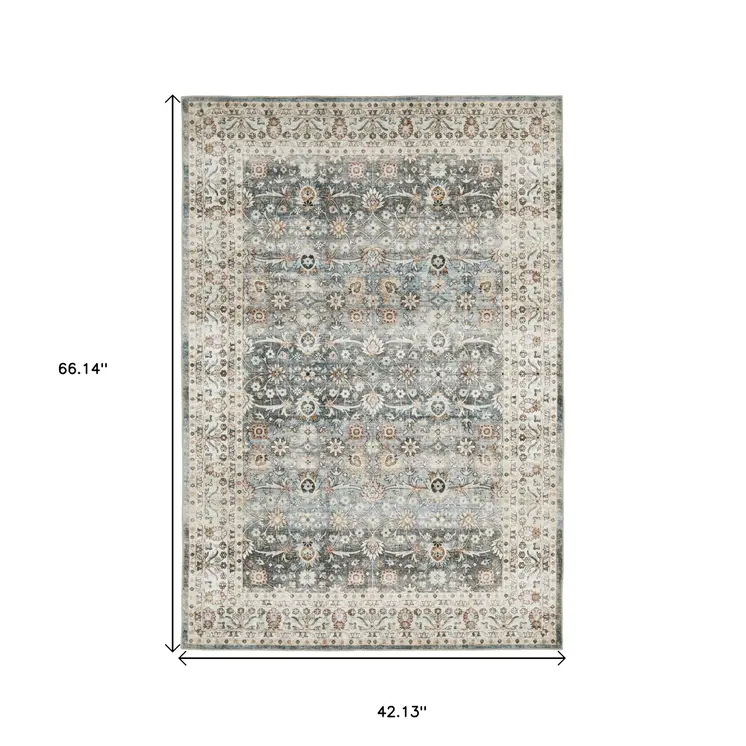 4' X 6' Gray And Ivory Oriental Distressed Area Rug