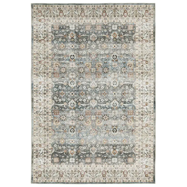 4' X 6' Gray And Ivory Oriental Distressed Area Rug