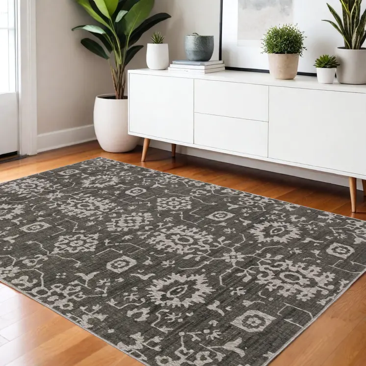 4' X 6' Gray And Ivory Oriental Area Rug