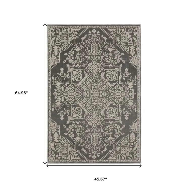 4' X 6' Gray And Light Gray Oriental Area Rug