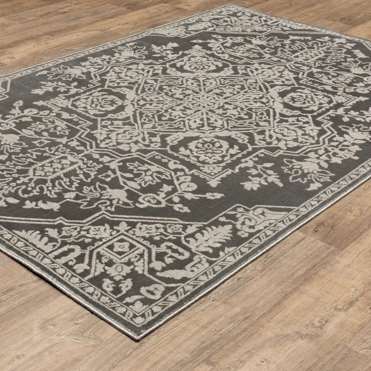4' X 6' Gray And Light Gray Oriental Area Rug