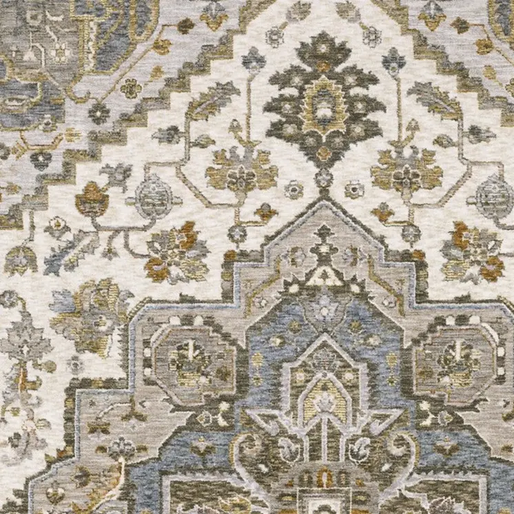 2' X 3' Ivory And Gold Medallion Distressed Area Rug With Fringe