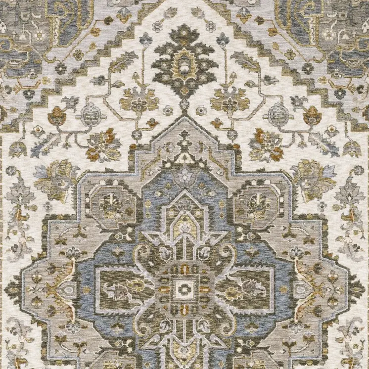 2' X 3' Ivory And Gold Medallion Distressed Area Rug With Fringe